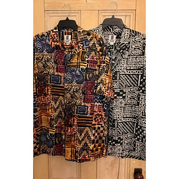 Tori Richard Mens Y2K Vintage 2 SET Tribal Hawaiian Shirt Sz. Large Brown SP EXC - Picture 2 of 12